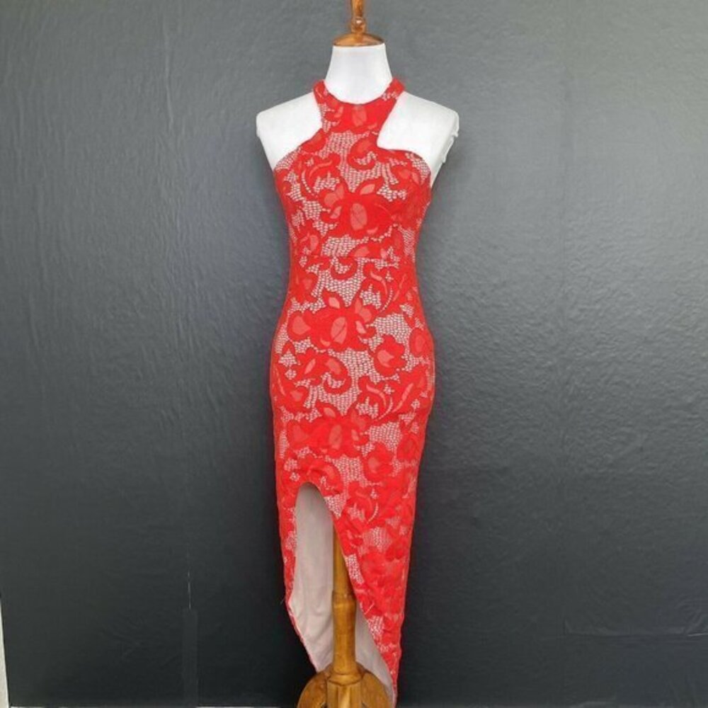 Shareen collections lace Dress Womens size 8 red Asymmetrical fitted Australia